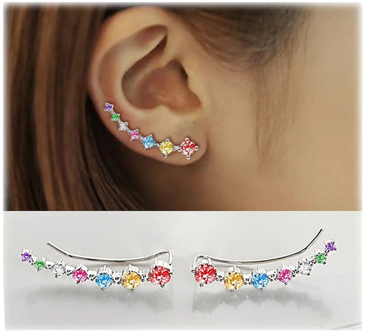 925 Sterling Silver Hypoallergenic Cartilage Jewelry for Women 7 Star Ear Cuffs Climber Earrings with Colorful Cubic Zirconia for Birthday Gift